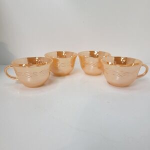 Vintage Fire King‎ Peach Luster Laurel Leaf Tea Cups Set of 4
